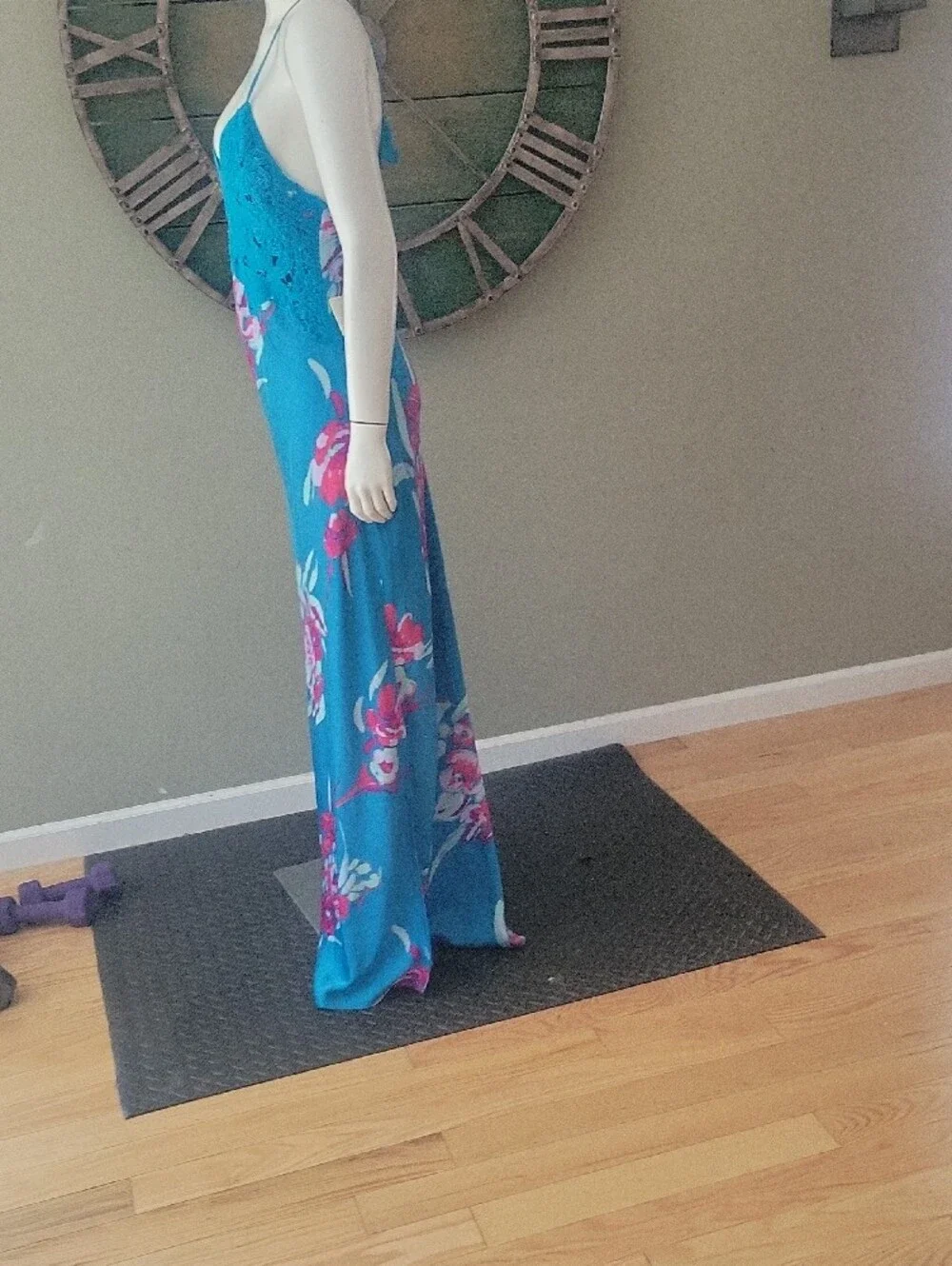 Free People Forever Yours Floral Maxi Dress with Lace Back In River Combo